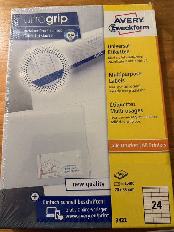 Avery Zweckform Etiketten , 3422, 70 x 35 mm, 100 Blatt (Neu und ...