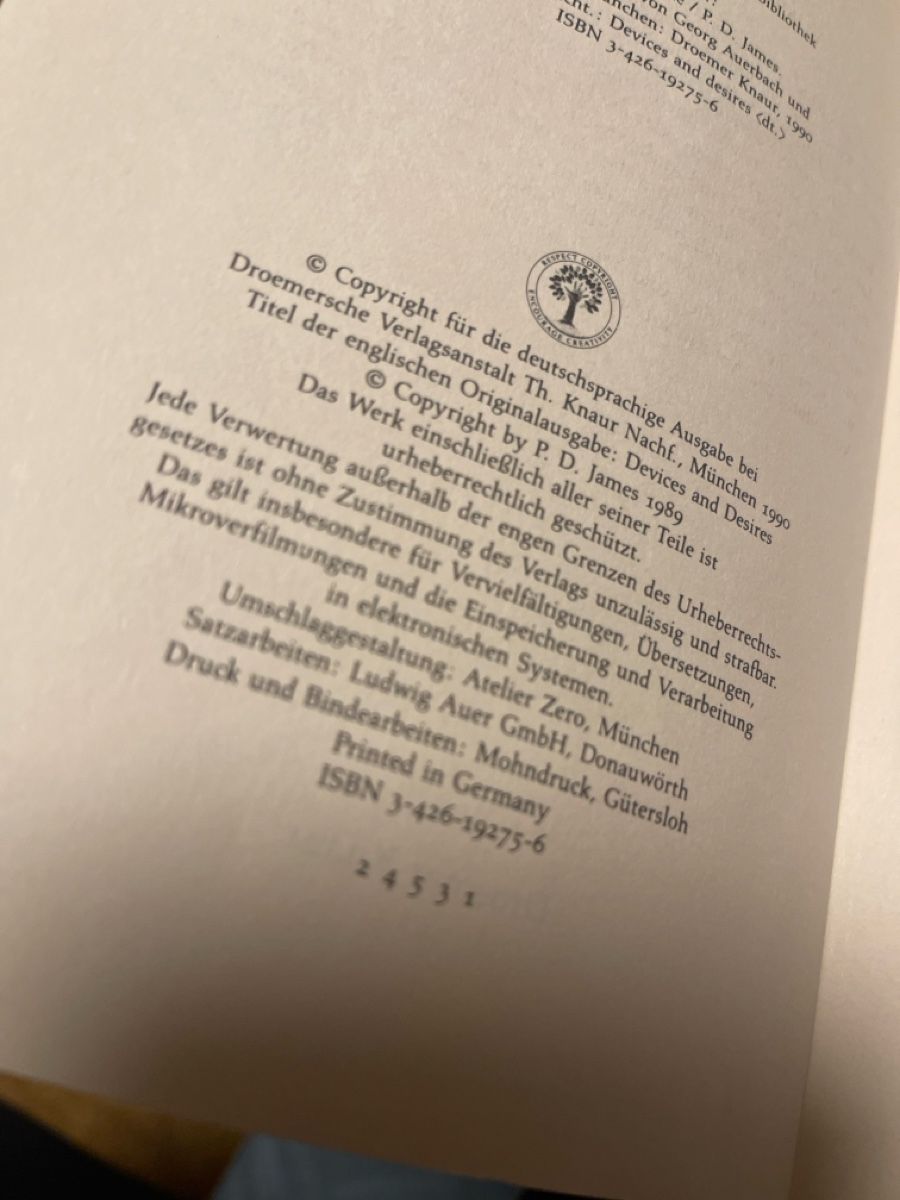 Libri: Roman Vorsatz und Begierde P.D. James – Usato da Zürich venduto da Belisimo 3