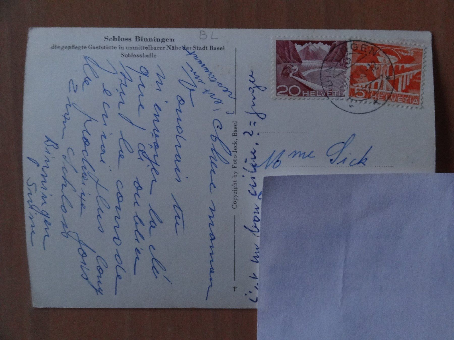 Cartoline postali: Schloss Binningen - Bâle - 1953 – Usato da St Léonard venduto da Riglin 1
