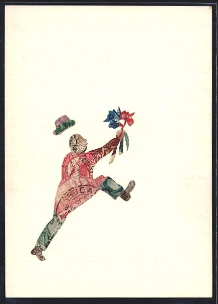 Cartoline postali: Briefmarkencollage in Form eines Mannes  – Usato da Berlin venduto da bartko-reher