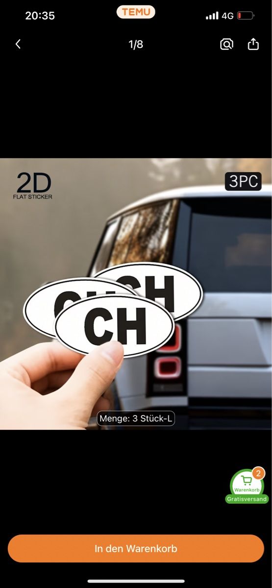 Tutti pezzi di ricambio auto: 3er-Set Schweiz CH Ländercode Schild Vinyl-beständige Aufkle – Usato da Aarau Rohr venduto da jaa_f86m