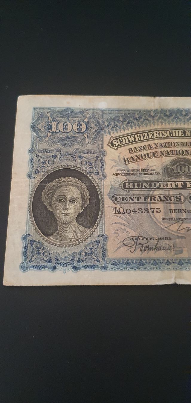 Banknoten: 100 Franken Typ Mäher 1924 – Gebraucht aus Baden von Vinci2008 3