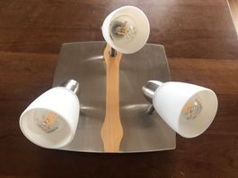 Moderne Decken oder Wandlampe Edelstahl-Holzoptik 3-flammig