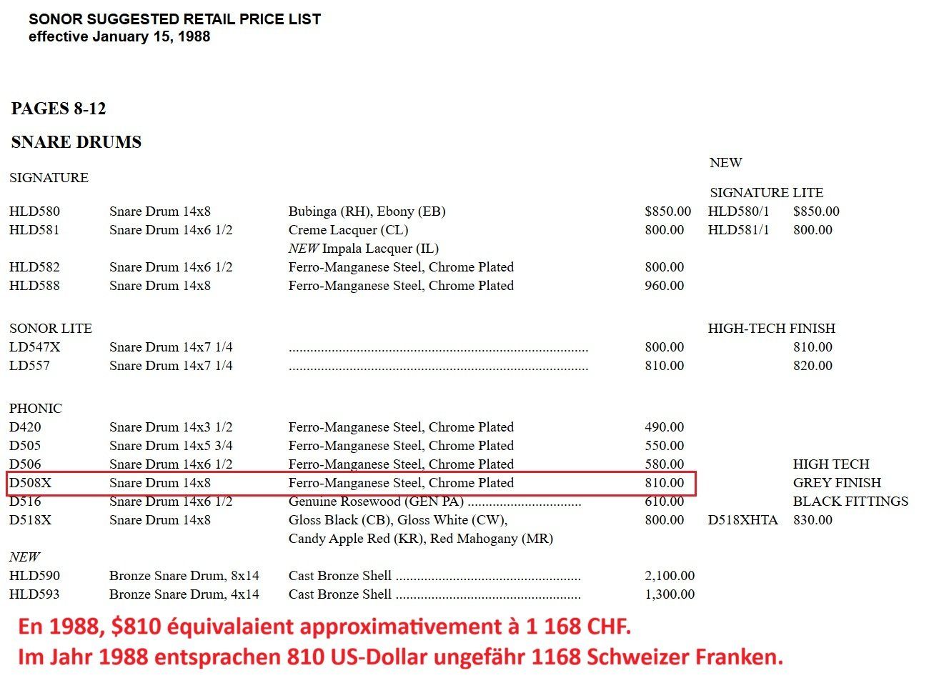 Sonor Musikinstrumente: Sonor D508X Snare Drum – Gebraucht aus Perrefitte von rog_x8kc 6