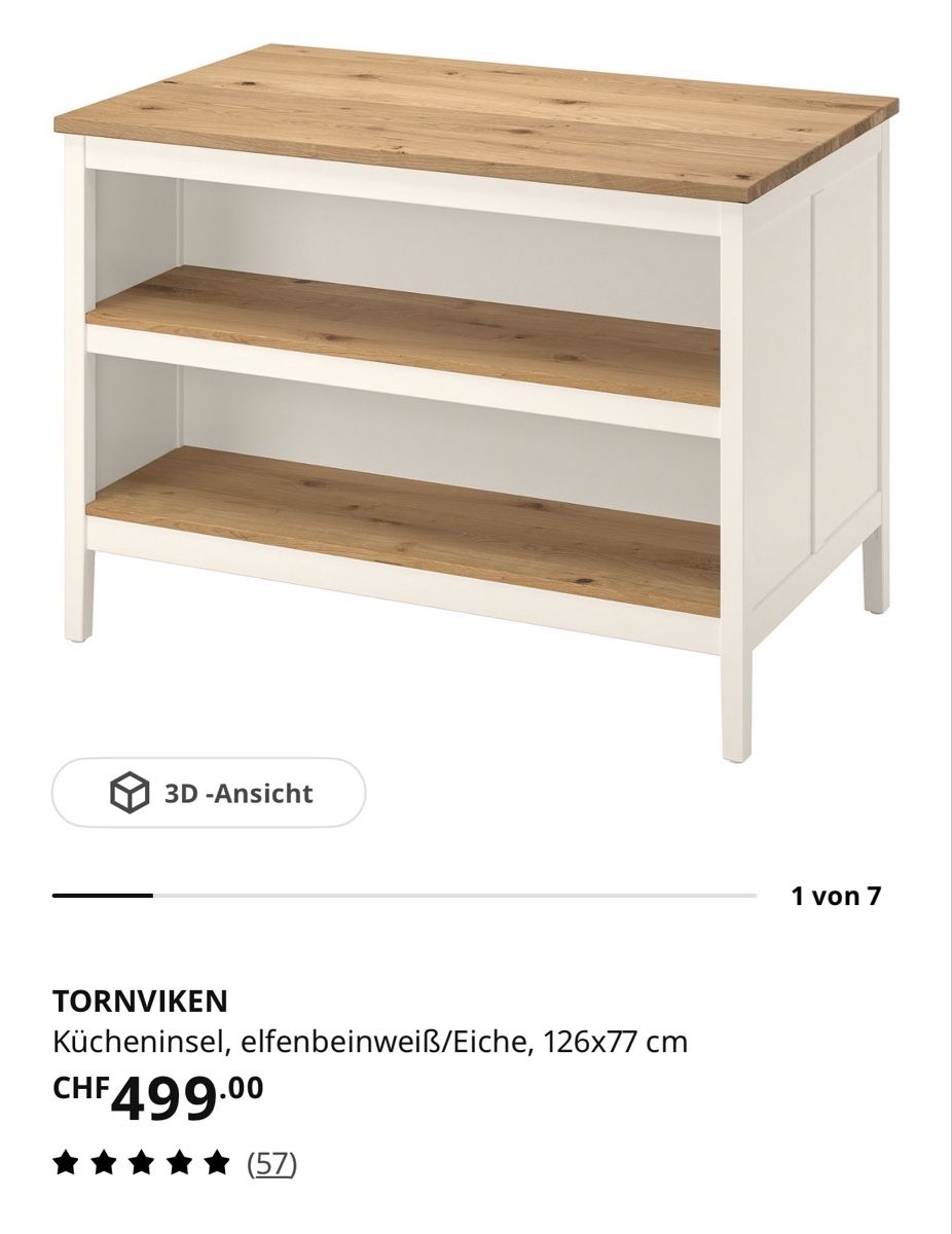 Allestimento di negozi e stand fieristici: Kücheninsel TORNVIKEN weiss/Eiche 126x77 cm gut erhalten – Nuovo (secondo la descrizione) da Schupfart venduto da jummimaus 2