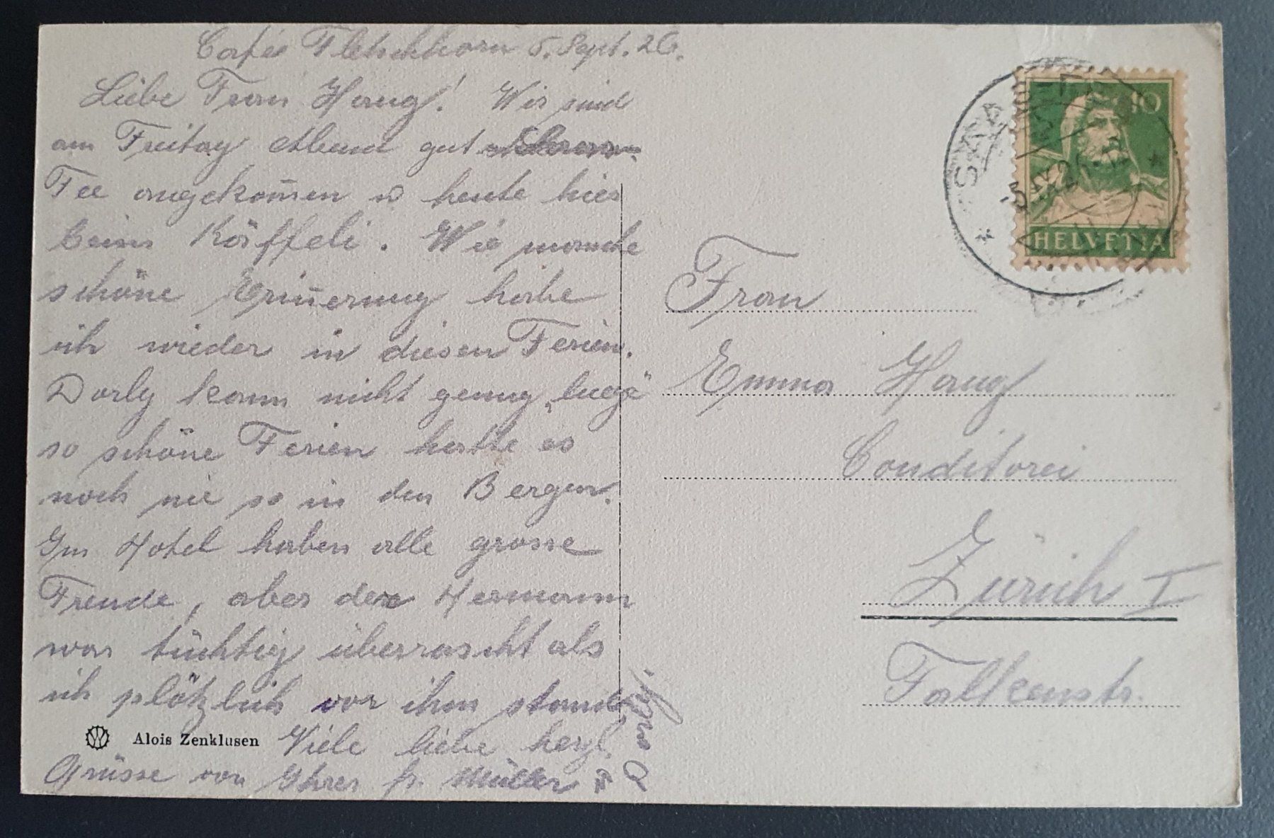 Ansichtskarten: Café Fletschhorn 1926 – Gebraucht aus Kreuzlingen von Rschweiz1 1
