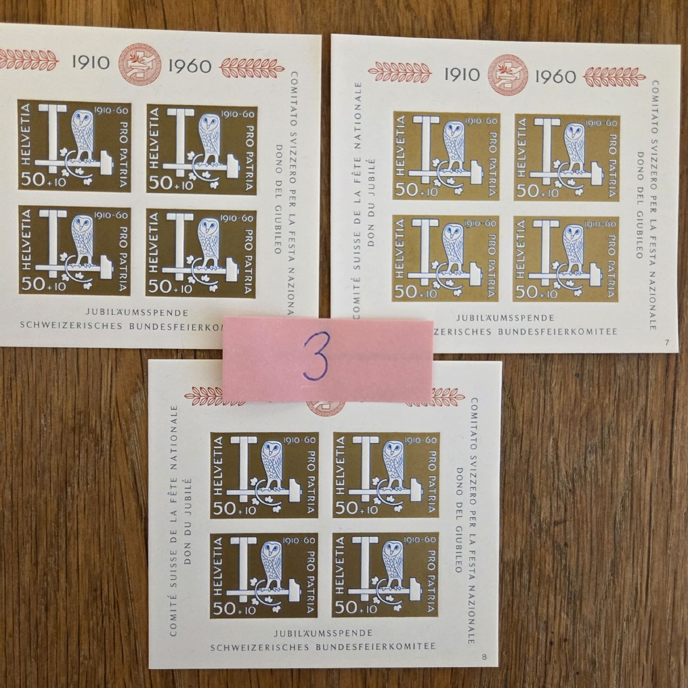 Alle Briefmarken: 3x Briefmarken Block Pro Patria 50+10   1960 Postfrisch.. – Gebraucht aus Stans von Ducati16