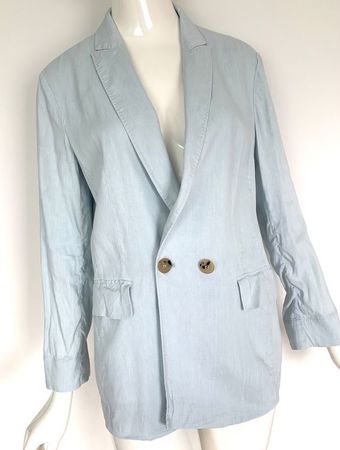 MARC CAIN Leinenblazer Doppelreiher hellblau, Revers EU 38