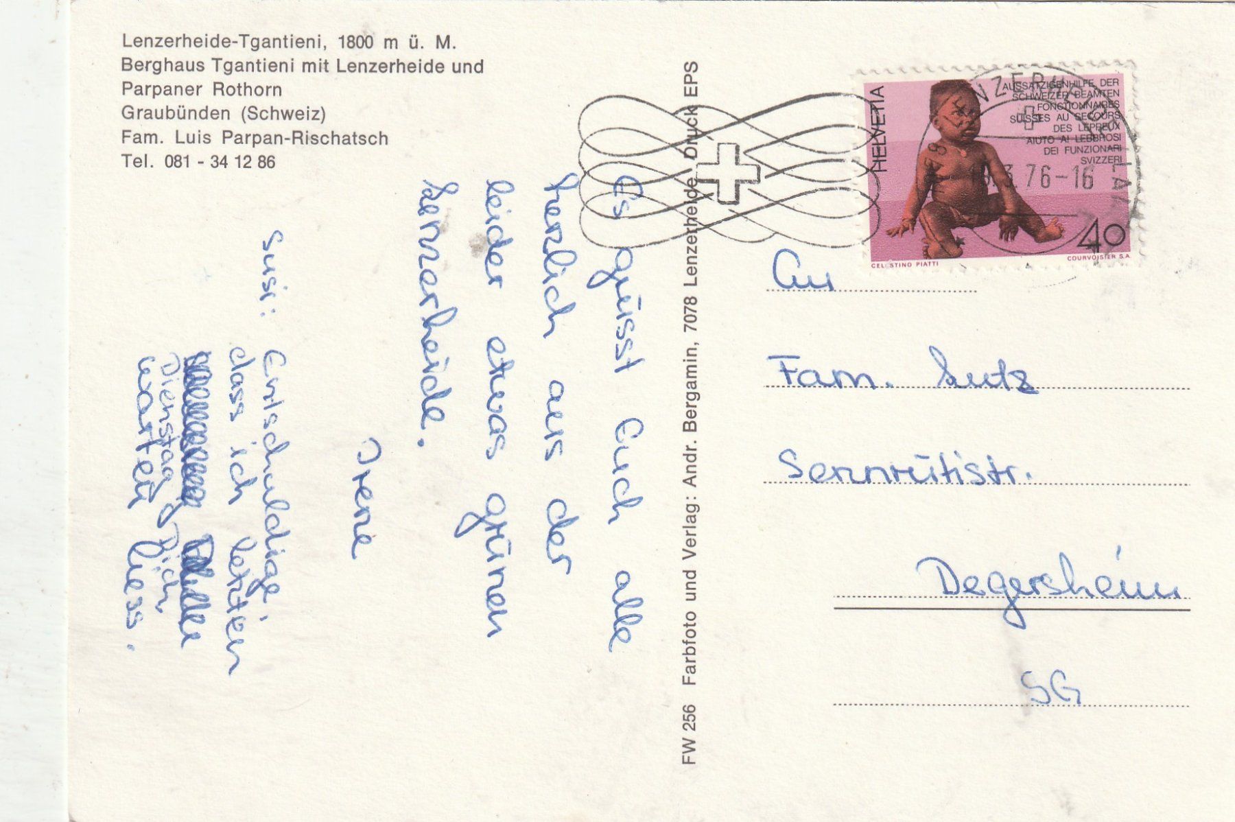 Cartoline postali: Lenzerheide Tgantieni – Usato da Lumbrein venduto da made02 1