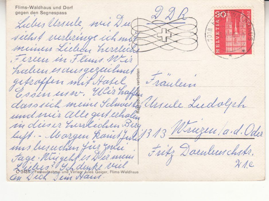 Ansichtskarten: Flims Waldhaus 1968 – Gebraucht aus Bürglen TG von StampGraf 1