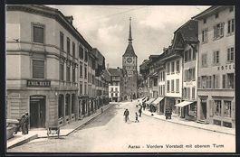 Aarau, Vordere Vorstadt mit Hotel und ob