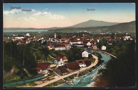 Cartes postales: Siebnen, Ortsansicht mit Wäggitaler Aa, – D'occasion à Berlin par bartko-reher