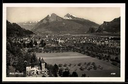 AK Bad Ragaz, Ortsansicht mit Schloss und Bergpanorama