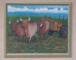 Gemälde Zuckerrohr-Ernte Karibik 83x68cm