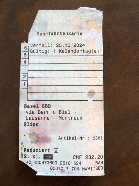 Mehrfahrtenkarte SBB Basel-Montreux (Neu (gemäss Beschreibung)) in ...