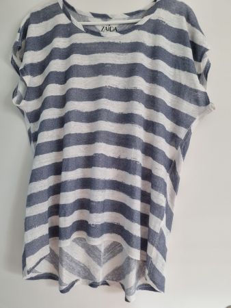 ZAÍDA, Shirt, blau-weiss gestreift, Gr. 42, 100% Leinen
