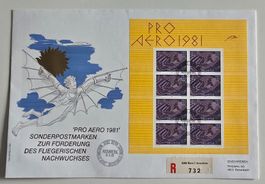 Ersttagsbrief Pro Aero 1981 mit Briefmarken 3000 Bern 9.3.81