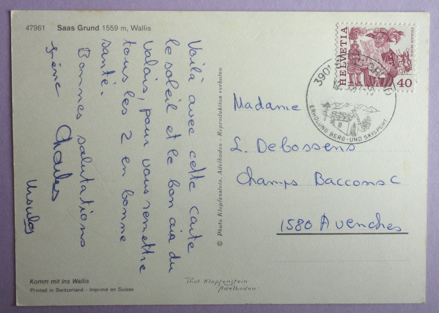 Cartoline postali: Saas Grund 1559 m – Usato da Fétigny venduto da Billy2miny 1