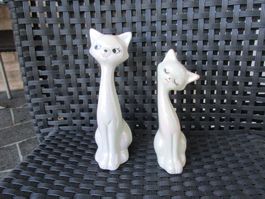 2 Porzellan Katzen 17 und 19 cm hoch aus Sammlung