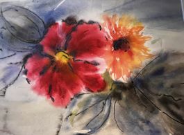 Original Aquarell "Blumen" (1999) Signiert Josette 63x54 cm