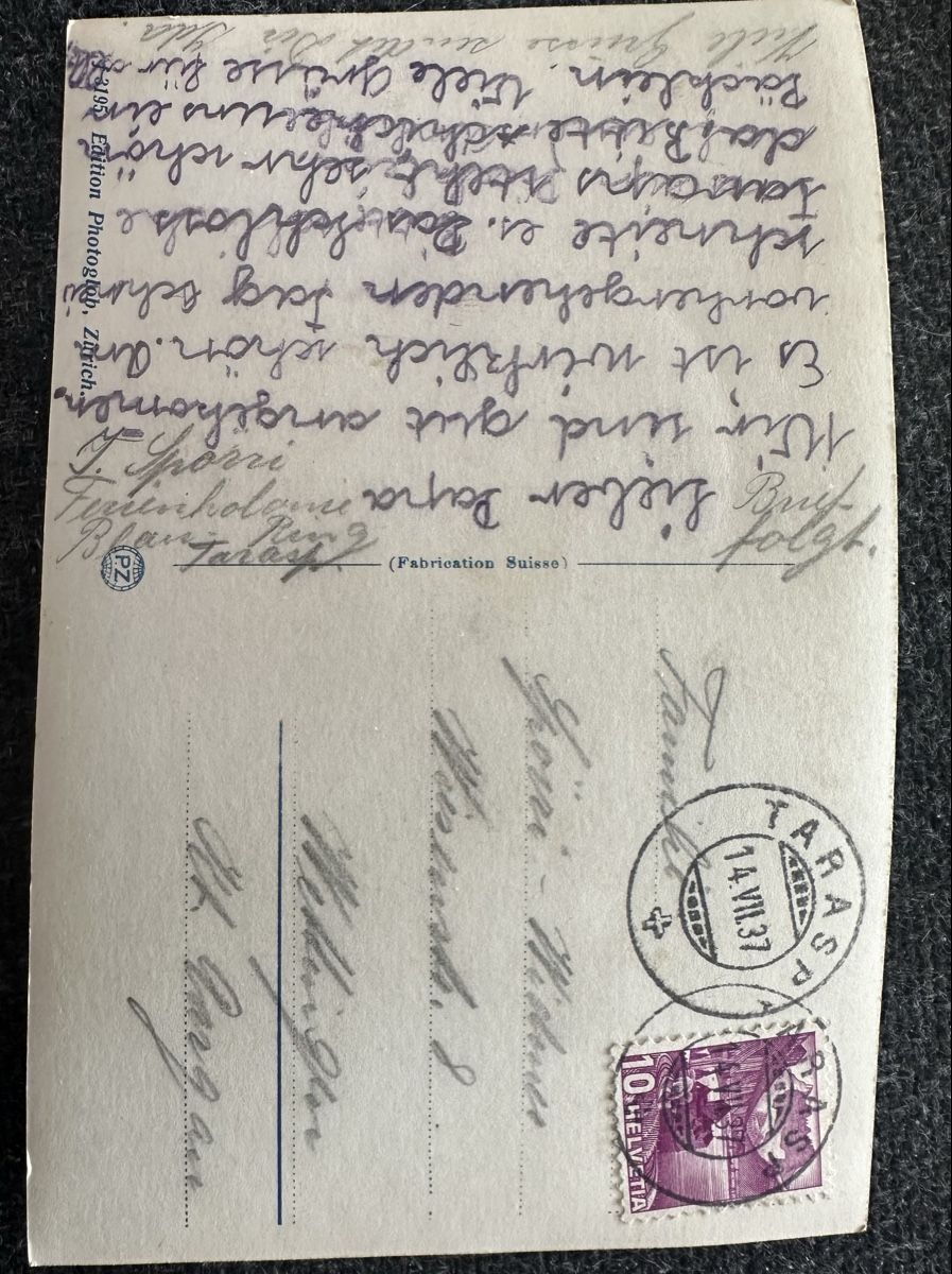 Cartoline postali: Fontana mit Schloss Tarasp 1937 – Usato da Wettingen venduto da Phibras 1