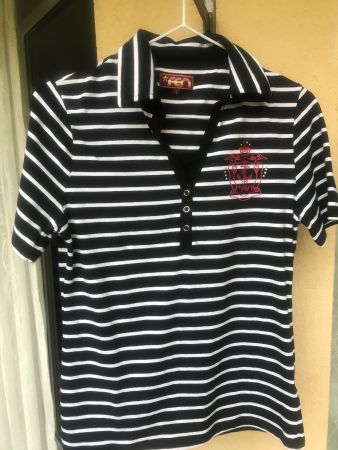 Poloshirt von fen schwarz weiss längsgestreift Gr. L