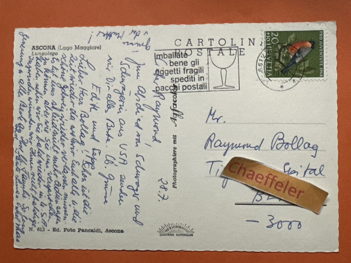 Cartoline postali: 1970 Ascona, Lungolago – Usato da Zürich venduto da Chaeffeler 1
