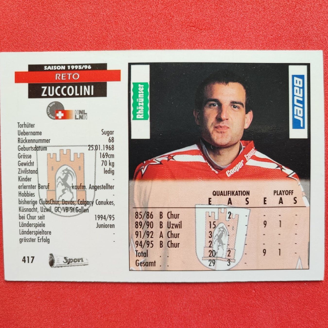 Carte collezionabili: Reto Zuccolini - EHC CHUR - 1995/96 – Usato da Dübendorf venduto da kb86_MOVIE 1