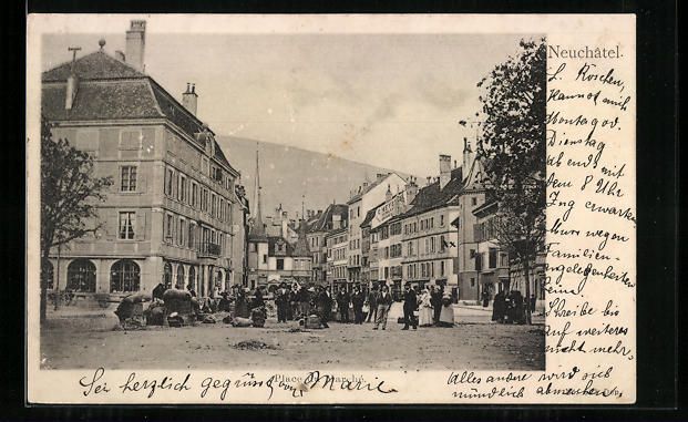 Cartoline postali: AK Neuchâtel, Place du March, 1902 – Usato da Berlin venduto da bartko-reher
