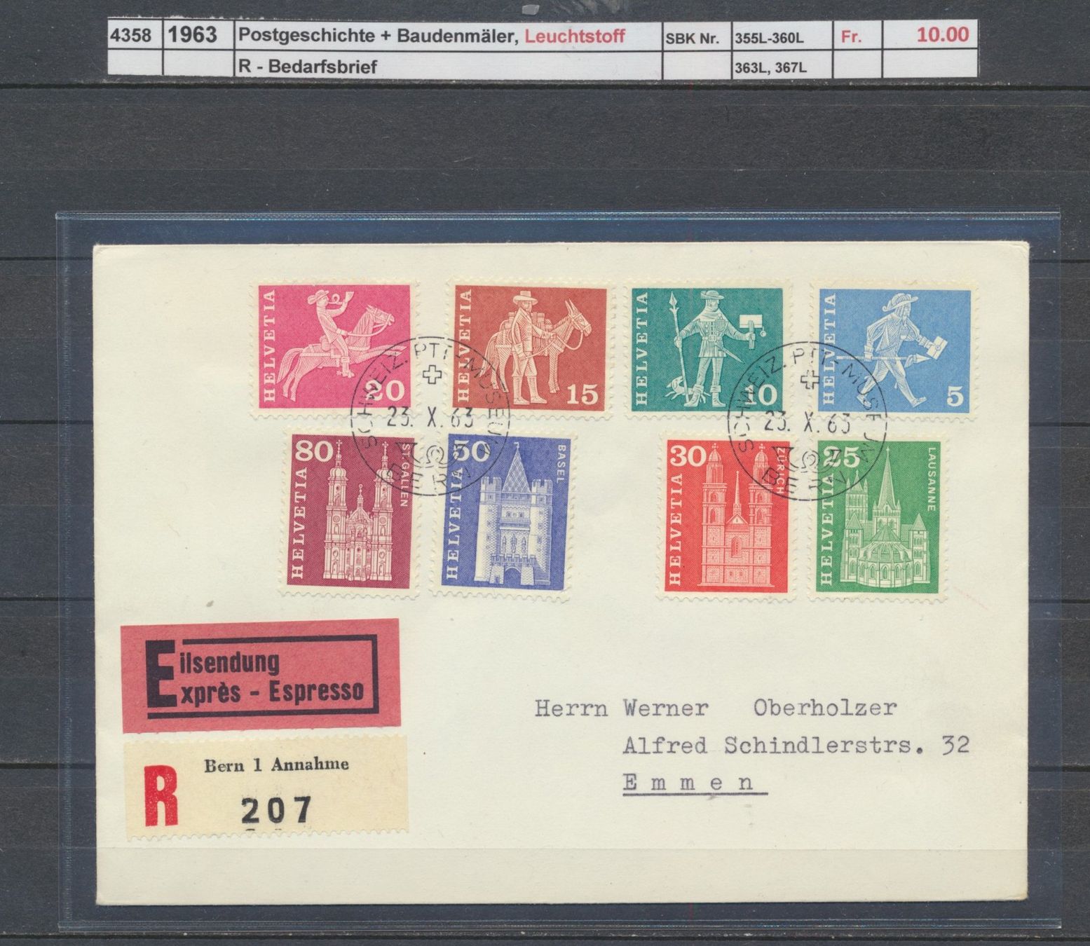 Alle Briefmarken: 1963 R - Bedarfsbrief, "Postgeschichte + Baudenkmäler" – Gebraucht aus Winterthur von Zupogeru