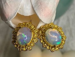 Goldene Ohrstecker mit Opal - 925 Silber Wunderschön & NEU
