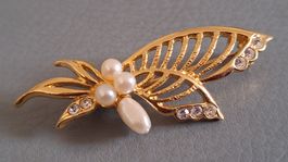 hübsche Vintage Modeschmuck Brosche , Strass und Perlen