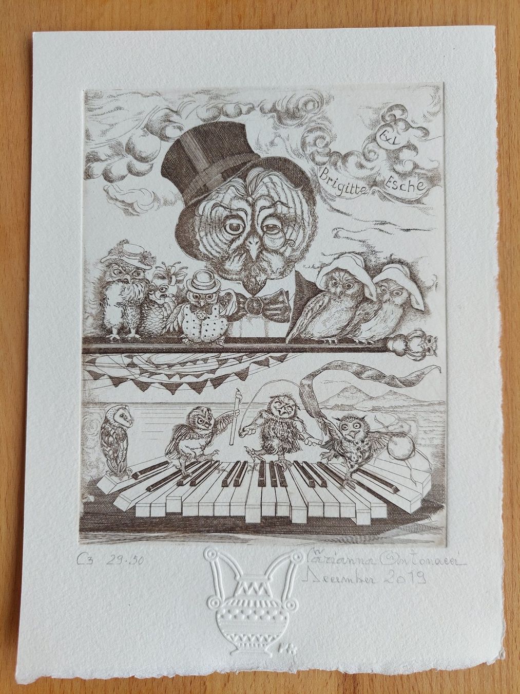 Dipinti: Exlibris Marianna Antonacci - Original Radierung Eulen sign. – Usato da Obfelden venduto da Exlibris-Art