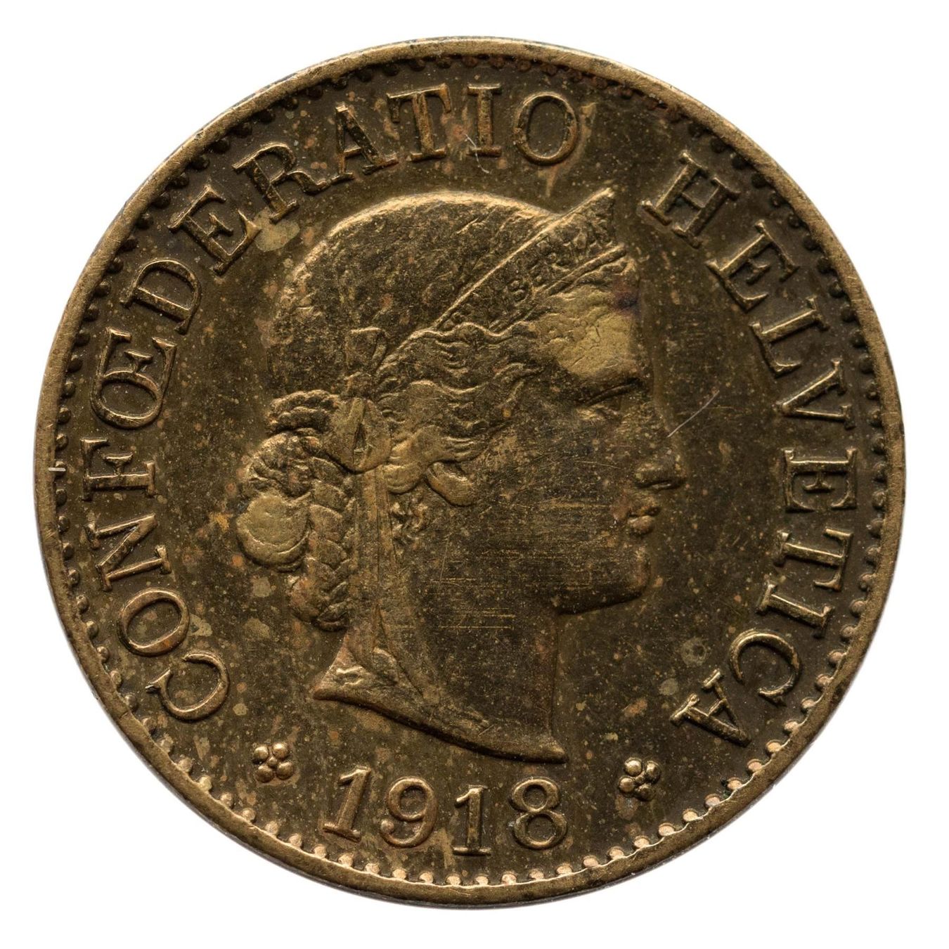 Tutti le monete: Schweiz / Suisse 5 Rappen 1918 Messing – Usato da Rotkreuz venduto da Swiss-Coins