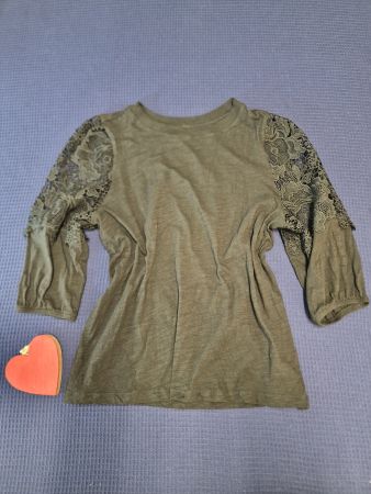 Baumwoll Damen Oberteil schwarz Spitzenärmeln Gr M/L wie neu