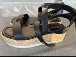 MICHAEL KORS sandals black leather wedge espadrille size 39