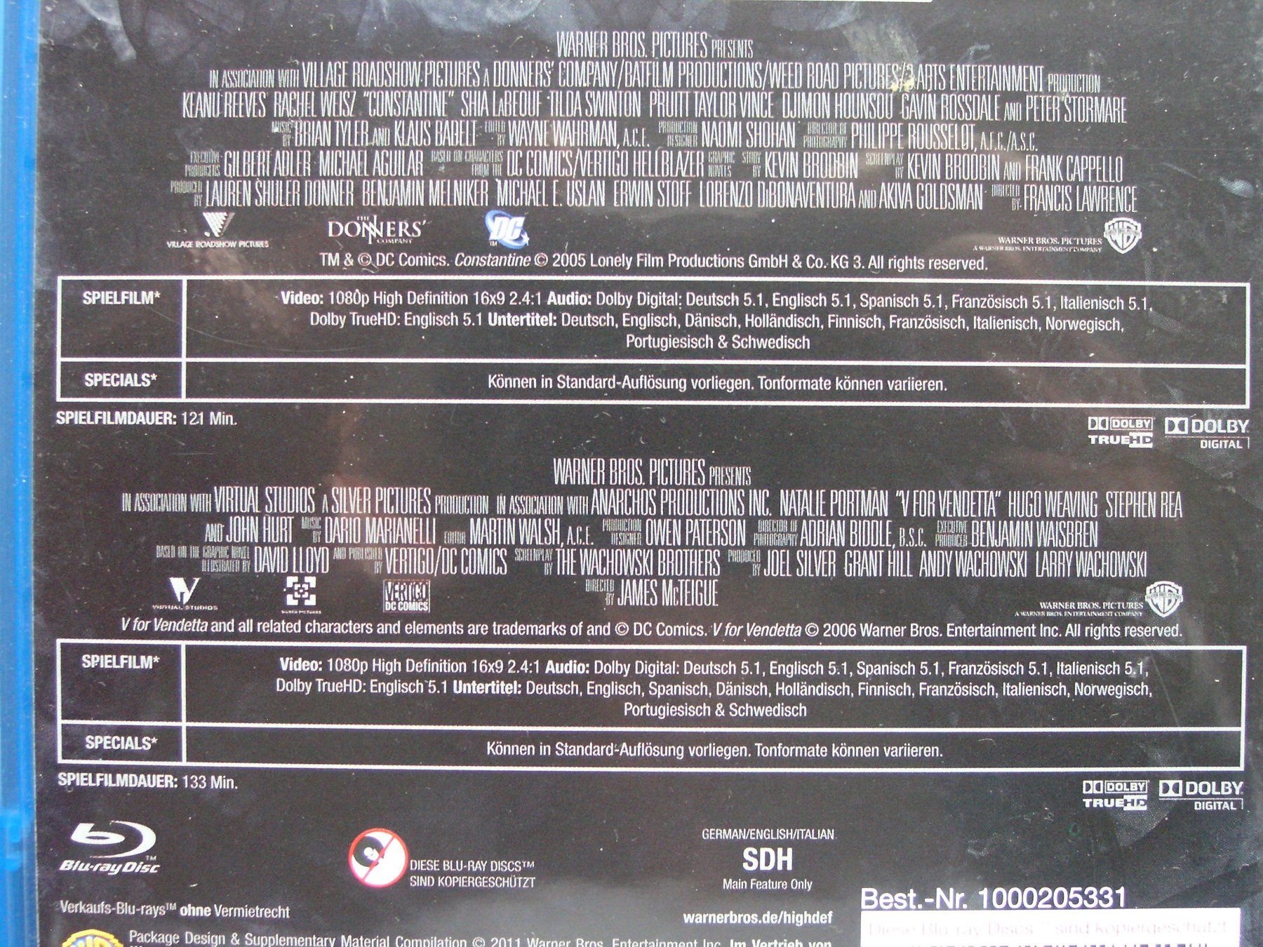 Tutti i DVDs: V Wie Vendetta & Constantine 2-Disc Set – Usato da Zuzwil SG venduto da vette13 2