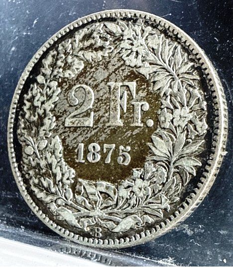Alle Münzen: 2 FRANKEN 1875 SILBER SELTEN !!! – Gebraucht aus Aurigeno von SCS 2