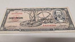 Kubanische Banknote 10 Pesos von 1956 Rarität!