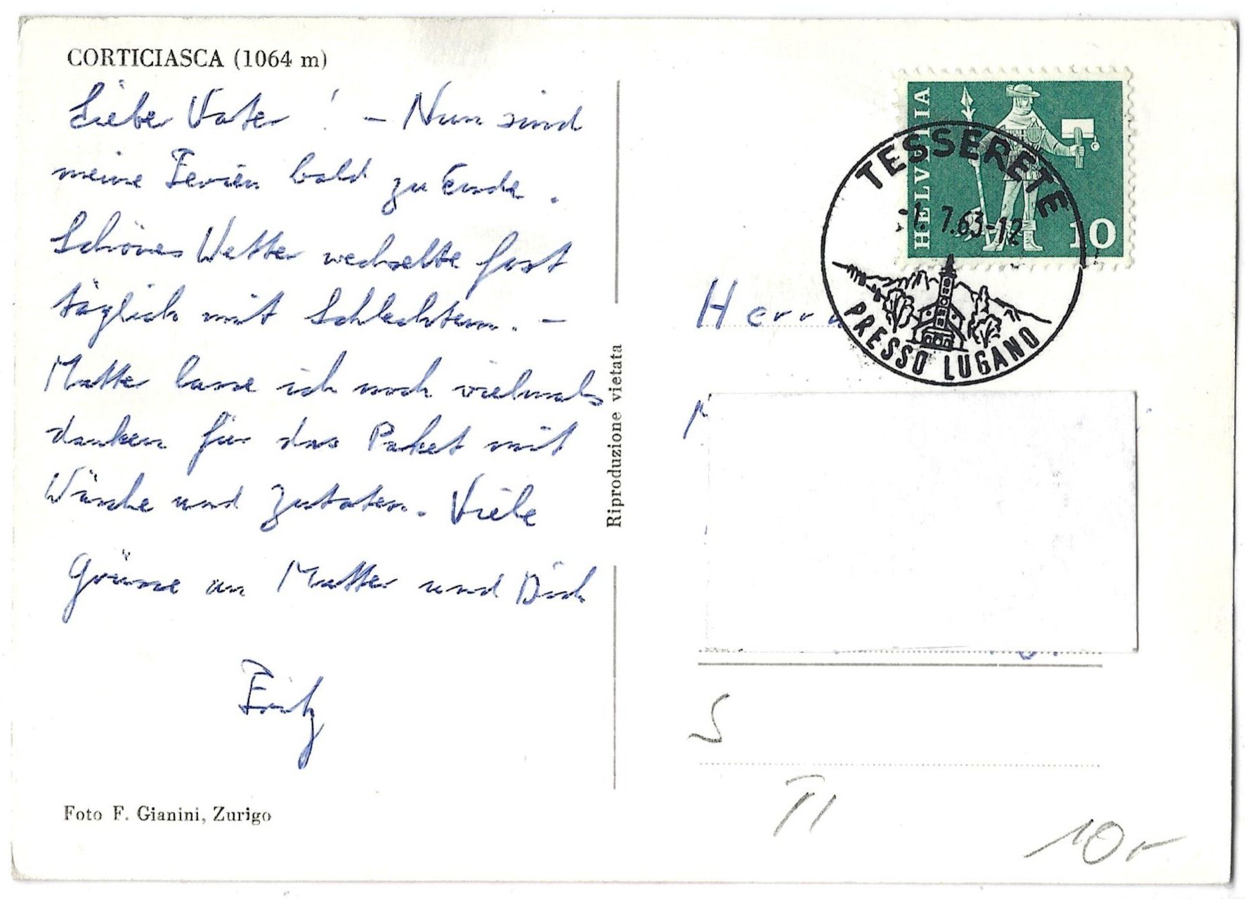 Cartoline postali: CORTICIASCA  (1064  m) – Usato da Bütschwil venduto da Jackson1A 1