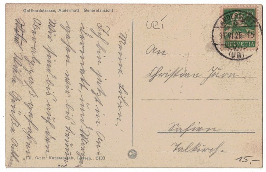 Cartoline postali: Andermatt, Generalansicht, gelaufen 1926 – Usato da Frauenfeld venduto da POML 1
