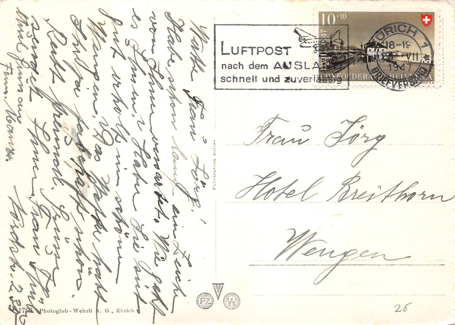 Cartoline postali: Zürich, Bahnhofstrasse, Luftpost – Usato da Ottikon b.Kemptth. venduto da Neptun1974 1