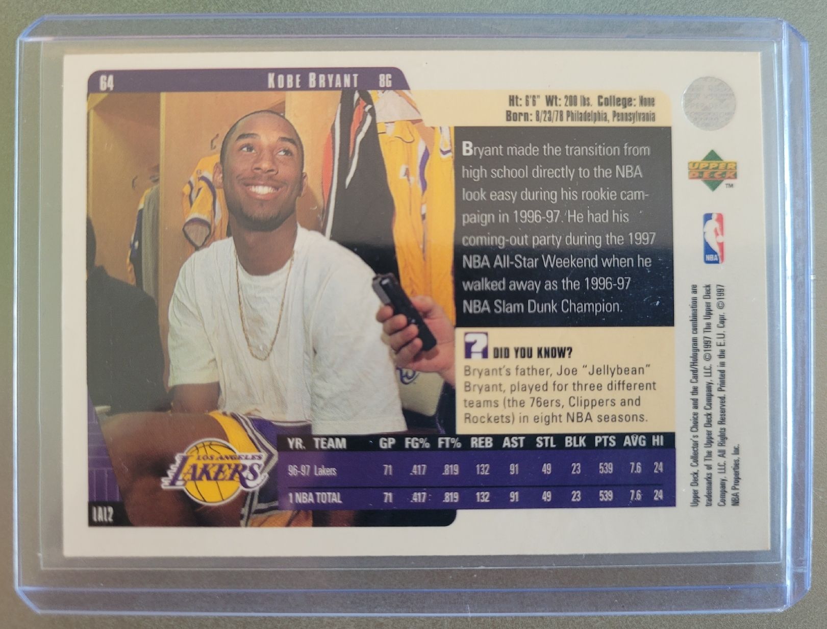 Nba Carte collezionabili: Kobe Bryant 1997-98 Upper Deck Collector's Choice #64 - MINT – Nuovo (secondo la descrizione) da Arbon venduto da Wizle 1