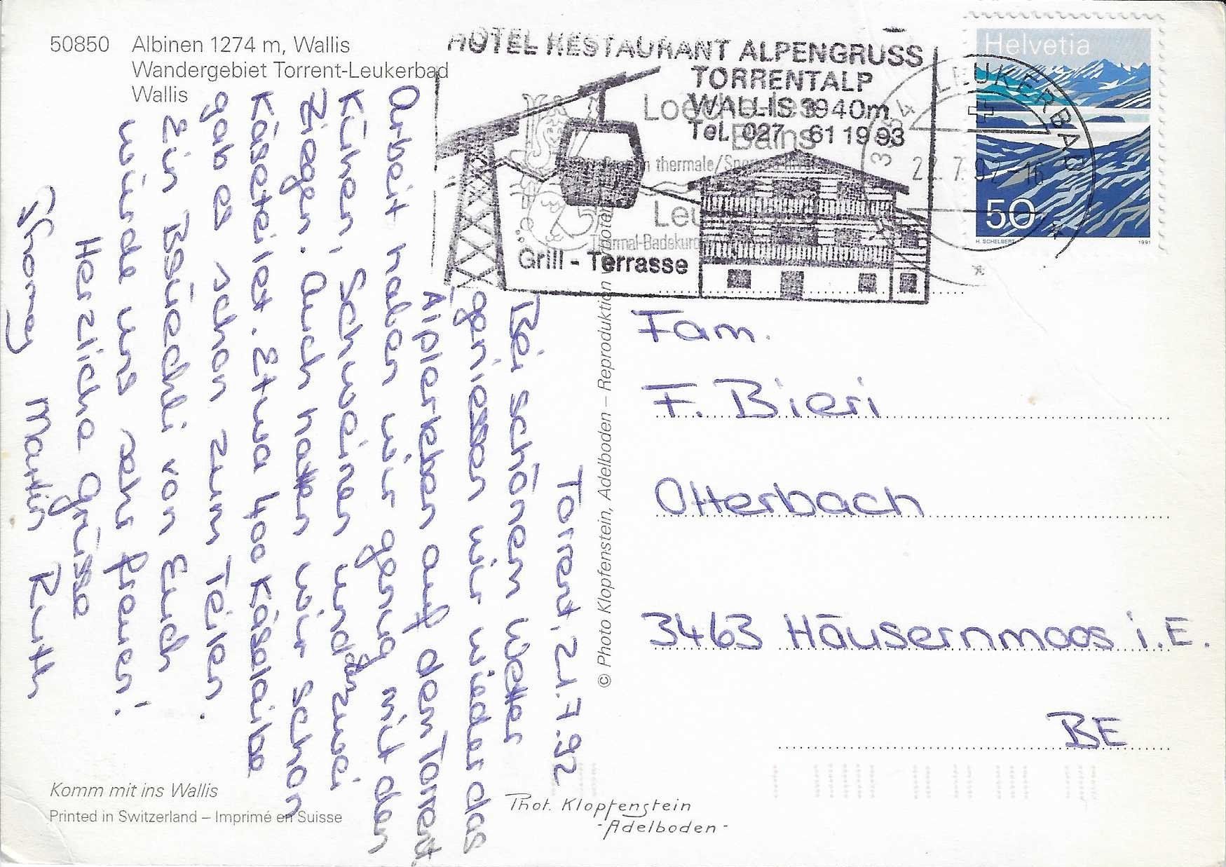 Ansichtskarten: Albinen VS – Gebraucht aus Rothrist von Stranglehold 1