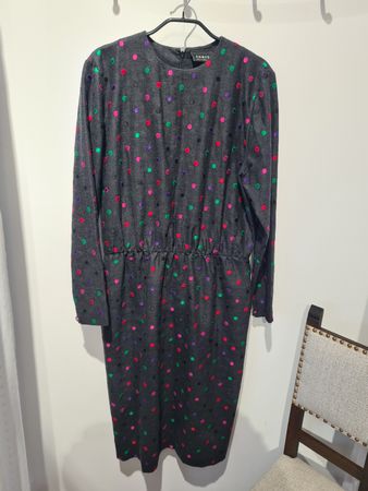 AKRIS Kleid Gr. 42 Grau/Bunt gepunktet