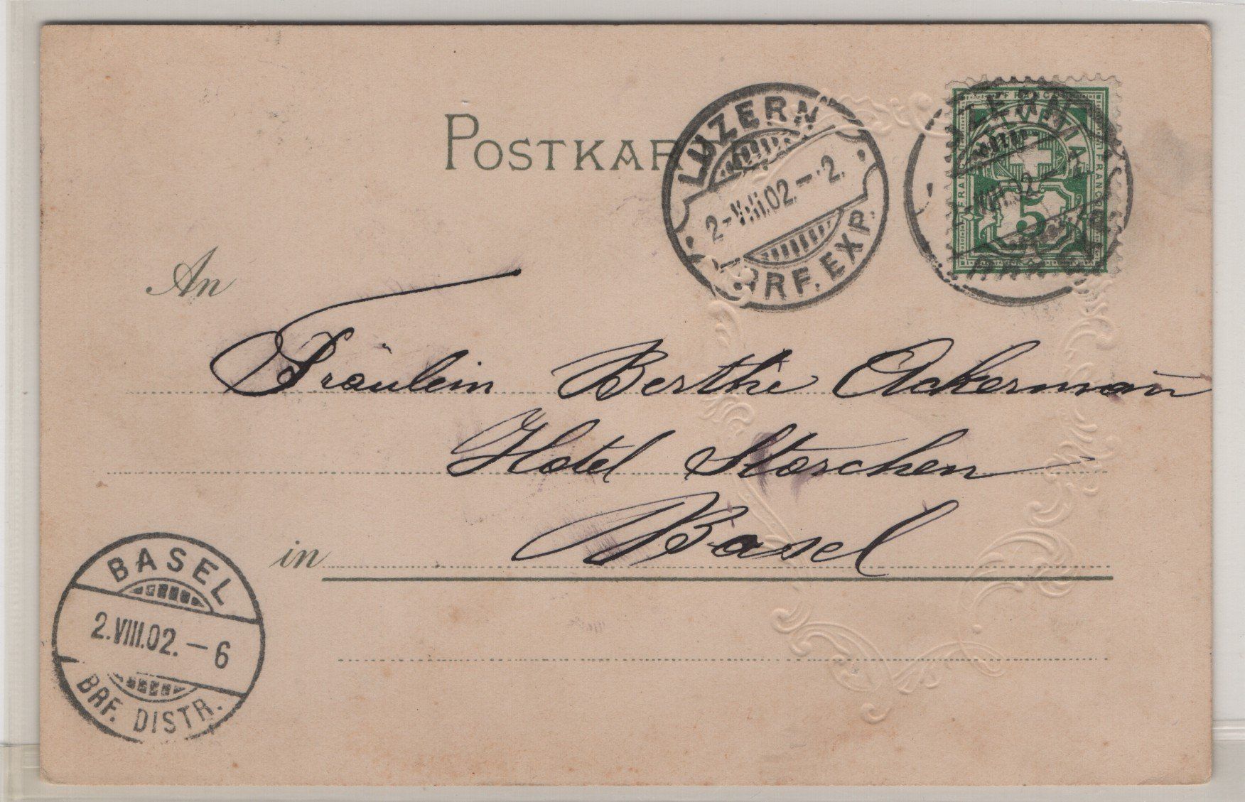 Ansichtskarten: Ansichtskarte Luzern mit Rasierklingen-St. 2.VIII.02 – Gebraucht aus Gordola von tist 1