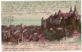 Neuchâtel, Château et les Alpes, circulée 1901