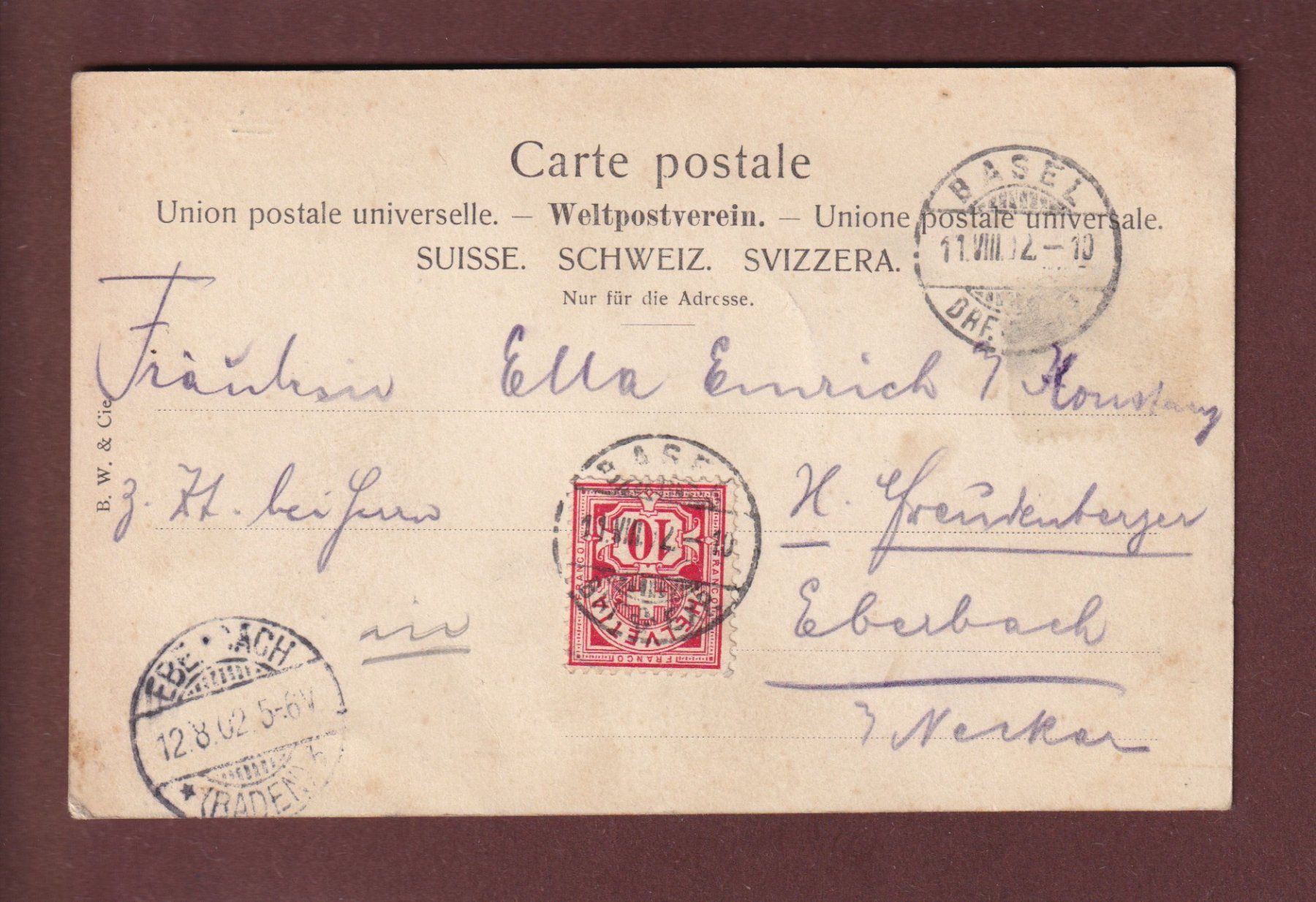Cartoline postali: BASEL - Gruss aus dem Central-Hotel - 1902 – Usato da Pully venduto da nicecards 1