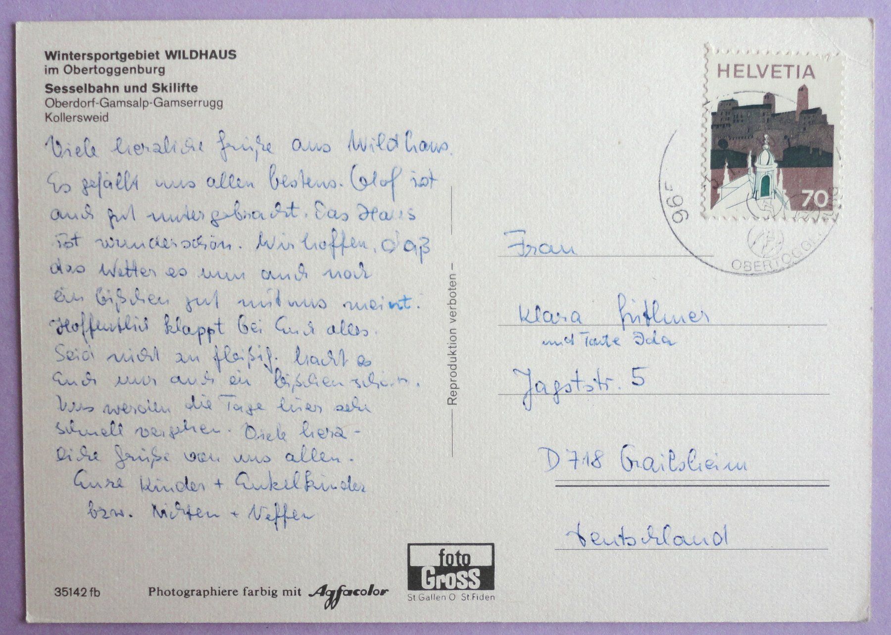 Cartoline postali: Gruss aus Wildhaus – Usato da Fétigny venduto da Billy2miny 1