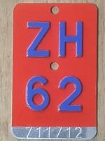 ZH 62 - VELONUMMER - FAHRRADSCHILD - PLAQUE DE VELO - ZH 62